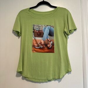 Women's Lime Green. Gucci Sneakers. Gucci Bag. Rhinestones. Graphic Tee.